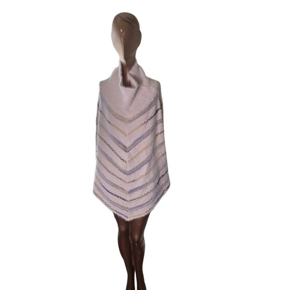 Cozy Soft Knit Chevron Cowel Neck Poncho Wrap With Wrist‎  Holes Poncho One Size